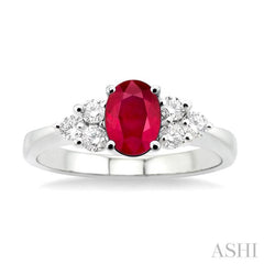 7x5mm Oval Cut Ruby and 1/3 Ctw Round Cut Diamond Ring in 14K White Gold 7x5mm Oval Cut Ruby and 1/3 Ctw Round Cut Diamond Ring in 14K White Gold