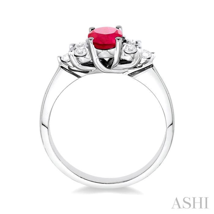 7x5mm Oval Cut Ruby and 1/3 Ctw Round Cut Diamond Ring in 14K White Gold 7x5mm Oval Cut Ruby and 1/3 Ctw Round Cut Diamond Ring in 14K White Gold