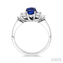 7x5mm Oval Cut Sapphire and 1/3 Ctw Round Cut Diamond Ring in 14K White Gold 7x5mm Oval Cut Sapphire and 1/3 Ctw Round Cut Diamond Ring in 14K White Gold