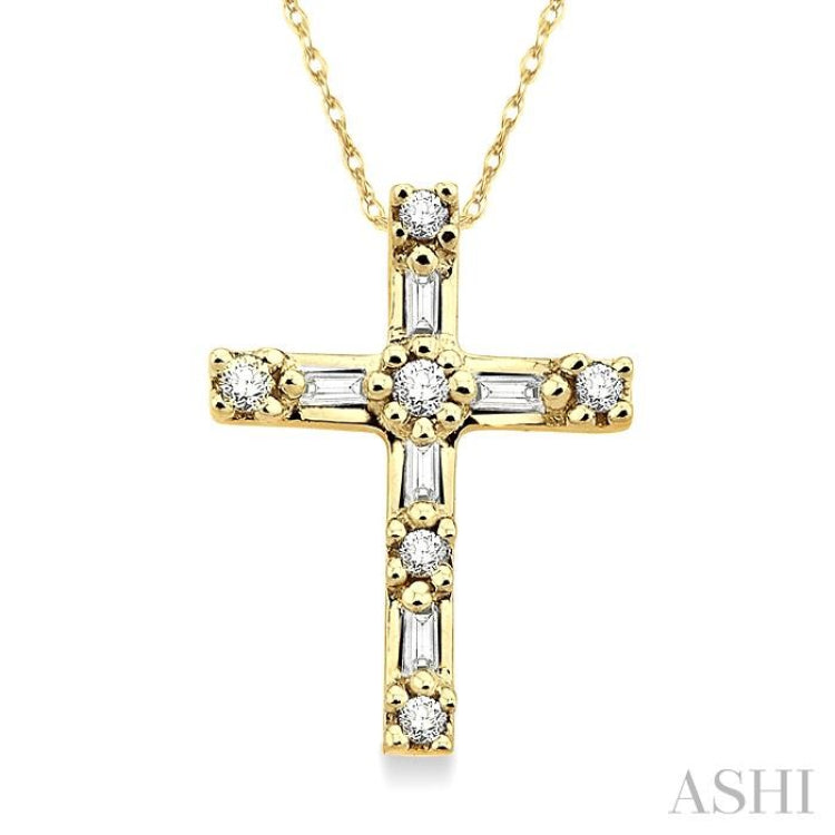 1/10 Ctw Diamond Cross Pendant in 10K Yellow Gold with Chain 1/10 Ctw Diamond Cross Pendant in 10K Yellow Gold with Chain