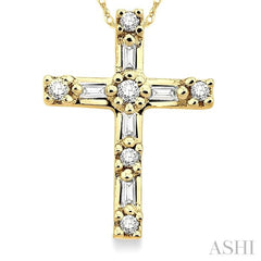 1/10 Ctw Diamond Cross Pendant in 10K Yellow Gold with Chain 1/10 Ctw Diamond Cross Pendant in 10K Yellow Gold with Chain