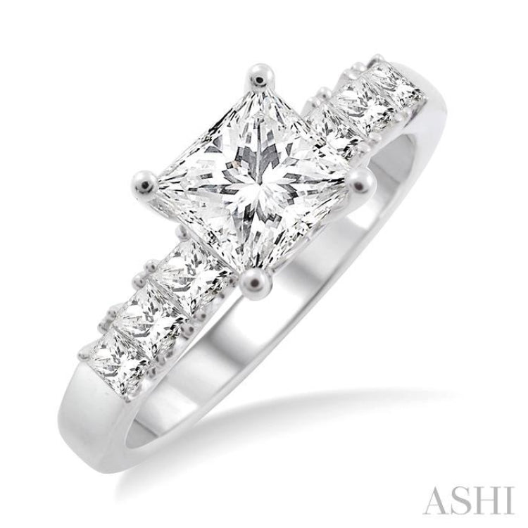1 ctw Diamond Engagement Ring with 5/8 ct Princess Cut Center Stone in 14K White Gold 1 ctw Diamond Engagement Ring with 5/8 ct Princess Cut Center Stone in 14K White Gold