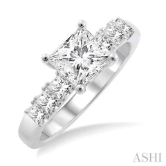 1 ctw Diamond Engagement Ring with 5/8 ct Princess Cut Center Stone in 14K White Gold 1 ctw Diamond Engagement Ring with 5/8 ct Princess Cut Center Stone in 14K White Gold