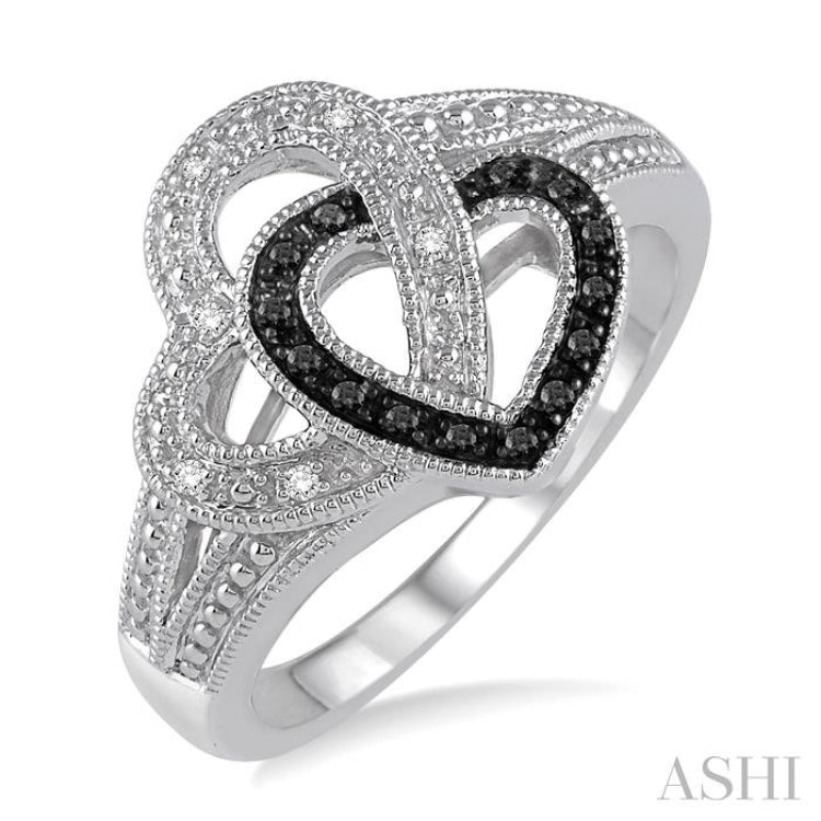 1/10 ctw White and Black Diamond Heart Shape Ring in Sterling Silver 1/10 ctw White and Black Diamond Heart Shape Ring in Sterling Silver
