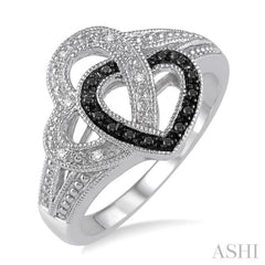 1/10 ctw White and Black Diamond Heart Shape Ring in Sterling Silver 1/10 ctw White and Black Diamond Heart Shape Ring in Sterling Silver