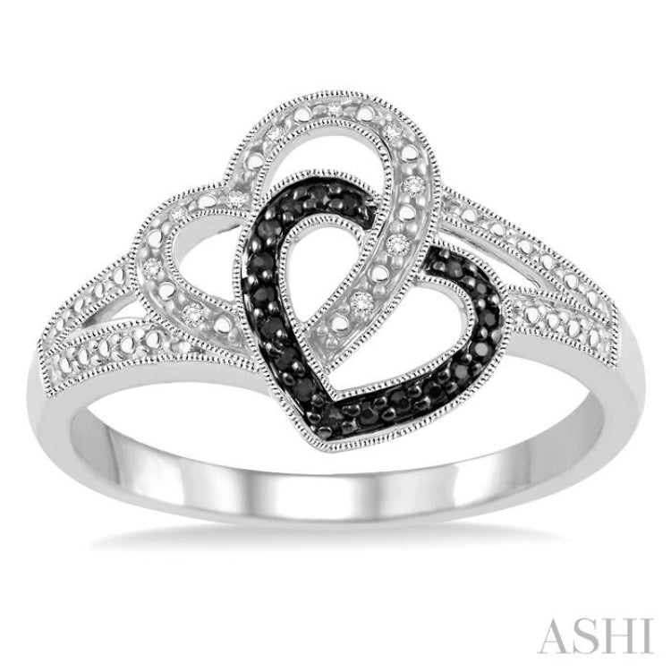 1/10 ctw White and Black Diamond Heart Shape Ring in Sterling Silver 1/10 ctw White and Black Diamond Heart Shape Ring in Sterling Silver