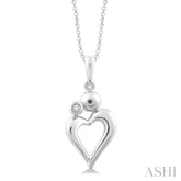 1/50 Ctw Round Cut Diamond Heart Shape Mom & Child Pendant in Sterling Silver with Chain