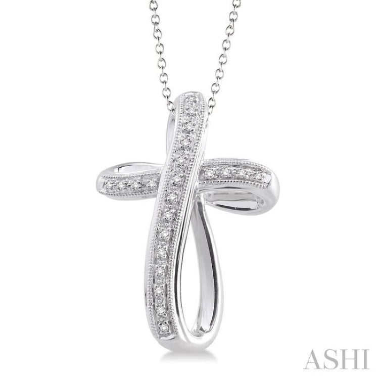 1/10 Ctw Single Cut Diamond Cross Pendant in Sterling Silver with Chain 1/10 Ctw Single Cut Diamond Cross Pendant in Sterling Silver with Chain
