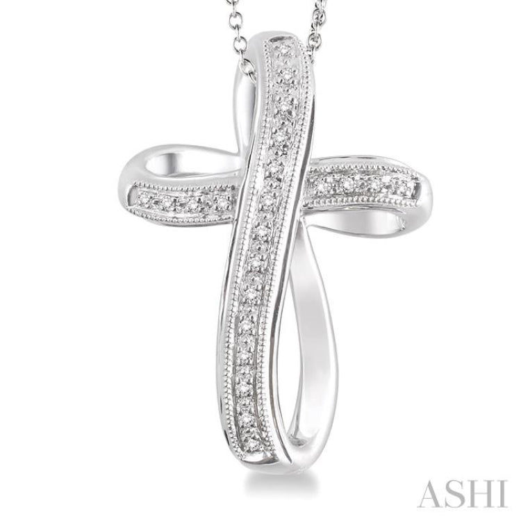 1/10 Ctw Single Cut Diamond Cross Pendant in Sterling Silver with Chain 1/10 Ctw Single Cut Diamond Cross Pendant in Sterling Silver with Chain