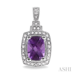 8x6 MM Cushion Shape Amethyst and 1/10 ctw Single Cut Diamond Earrings in Sterling Silver 8x6 MM Cushion Shape Amethyst and 1/10 ctw Single Cut Diamond Earrings in Sterling Silver