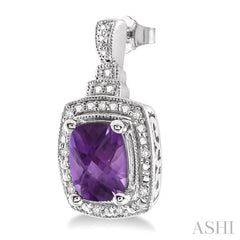 8x6 MM Cushion Shape Amethyst and 1/10 ctw Single Cut Diamond Earrings in Sterling Silver 8x6 MM Cushion Shape Amethyst and 1/10 ctw Single Cut Diamond Earrings in Sterling Silver