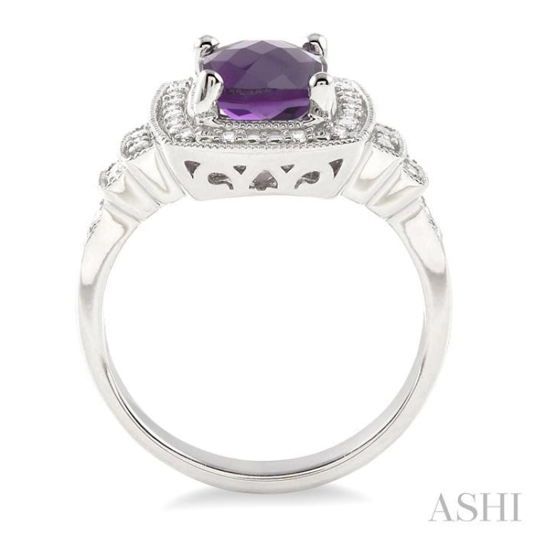 9x7 MM Cushion Shape Amethyst and 1/10 Ctw Single Cut Diamond Ring in Sterling Silver 9x7 MM Cushion Shape Amethyst and 1/10 Ctw Single Cut Diamond Ring in Sterling Silver