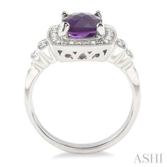 9x7 MM Cushion Shape Amethyst and 1/10 Ctw Single Cut Diamond Ring in Sterling Silver 9x7 MM Cushion Shape Amethyst and 1/10 Ctw Single Cut Diamond Ring in Sterling Silver
