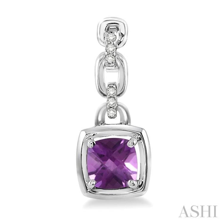 6x6 MM Cushion Checker Amethyst and 1/10 Ctw Single Cut Diamond Earrings in Sterling Silver 6x6 MM Cushion Checker Amethyst and 1/10 Ctw Single Cut Diamond Earrings in Sterling Silver