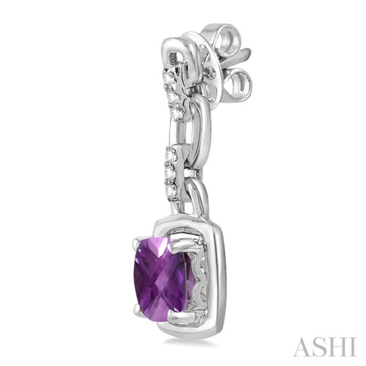 6x6 MM Cushion Checker Amethyst and 1/10 Ctw Single Cut Diamond Earrings in Sterling Silver 6x6 MM Cushion Checker Amethyst and 1/10 Ctw Single Cut Diamond Earrings in Sterling Silver