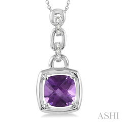 8x8 MM Cushion Checker Amethyst and 1/20 Ctw Single Cut Diamond Pendant in Sterling Silver with Chain 8x8 MM Cushion Checker Amethyst and 1/20 Ctw Single Cut Diamond Pendant in Sterling Silver with Chain