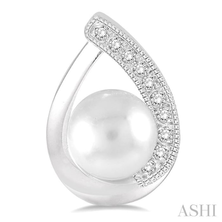 6x6 MM Cultured Pearls and 1/10 ctw Single Cut Diamond Earrings in Sterling Silver 6x6 MM Cultured Pearls and 1/10 ctw Single Cut Diamond Earrings in Sterling Silver