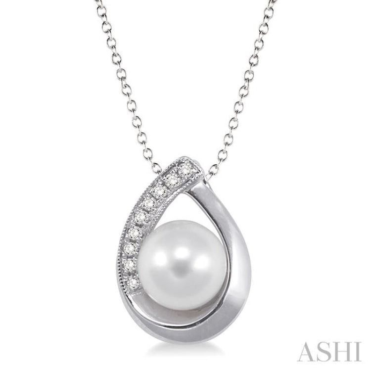 6.5 MM Cultured Pearl and 1/20 Ctw Single Cut Diamond Pendant in Sterling Silver with chain 6.5 MM Cultured Pearl and 1/20 Ctw Single Cut Diamond Pendant in Sterling Silver with chain