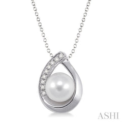 6.5 MM Cultured Pearl and 1/20 Ctw Single Cut Diamond Pendant in Sterling Silver with chain 6.5 MM Cultured Pearl and 1/20 Ctw Single Cut Diamond Pendant in Sterling Silver with chain