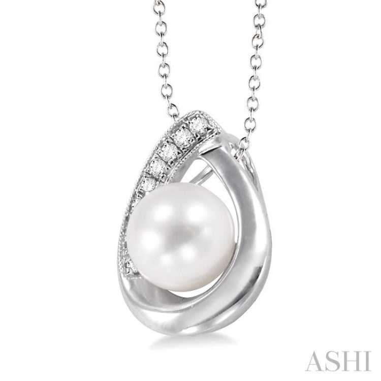 6.5 MM Cultured Pearl and 1/20 Ctw Single Cut Diamond Pendant in Sterling Silver with chain 6.5 MM Cultured Pearl and 1/20 Ctw Single Cut Diamond Pendant in Sterling Silver with chain
