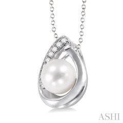 6.5 MM Cultured Pearl and 1/20 Ctw Single Cut Diamond Pendant in Sterling Silver with chain 6.5 MM Cultured Pearl and 1/20 Ctw Single Cut Diamond Pendant in Sterling Silver with chain