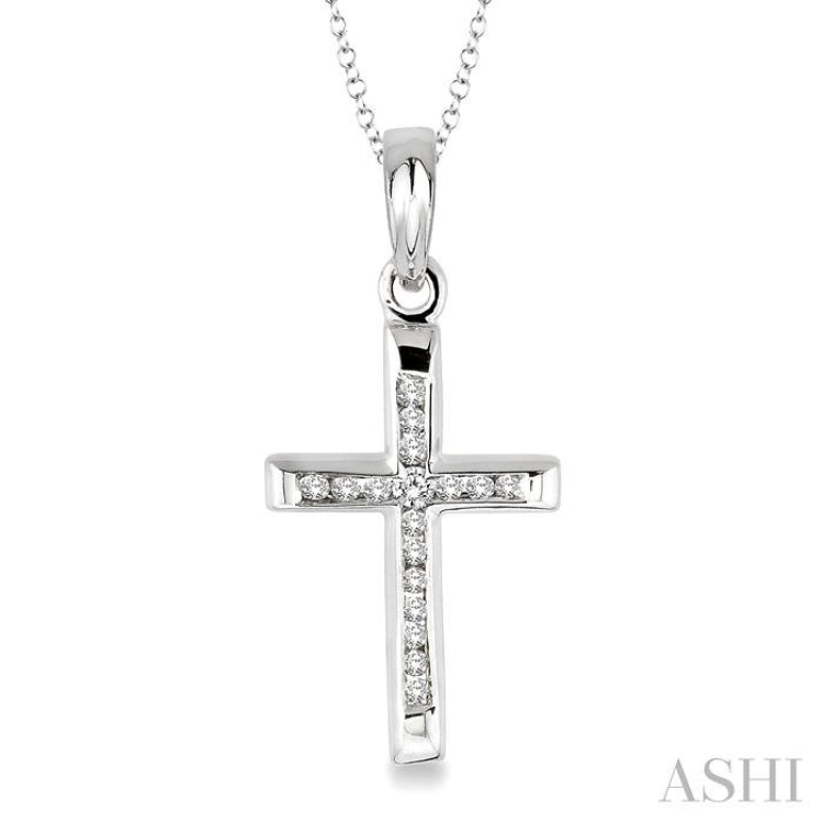 1/10 Ctw Round Cut Diamond Channel Cross Pendant in Sterling Silver with Chain 1/10 Ctw Round Cut Diamond Channel Cross Pendant in Sterling Silver with Chain
