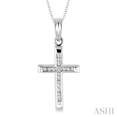 1/10 Ctw Round Cut Diamond Channel Cross Pendant in Sterling Silver with Chain 1/10 Ctw Round Cut Diamond Channel Cross Pendant in Sterling Silver with Chain