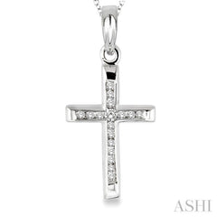 1/10 Ctw Round Cut Diamond Channel Cross Pendant in Sterling Silver with Chain 1/10 Ctw Round Cut Diamond Channel Cross Pendant in Sterling Silver with Chain