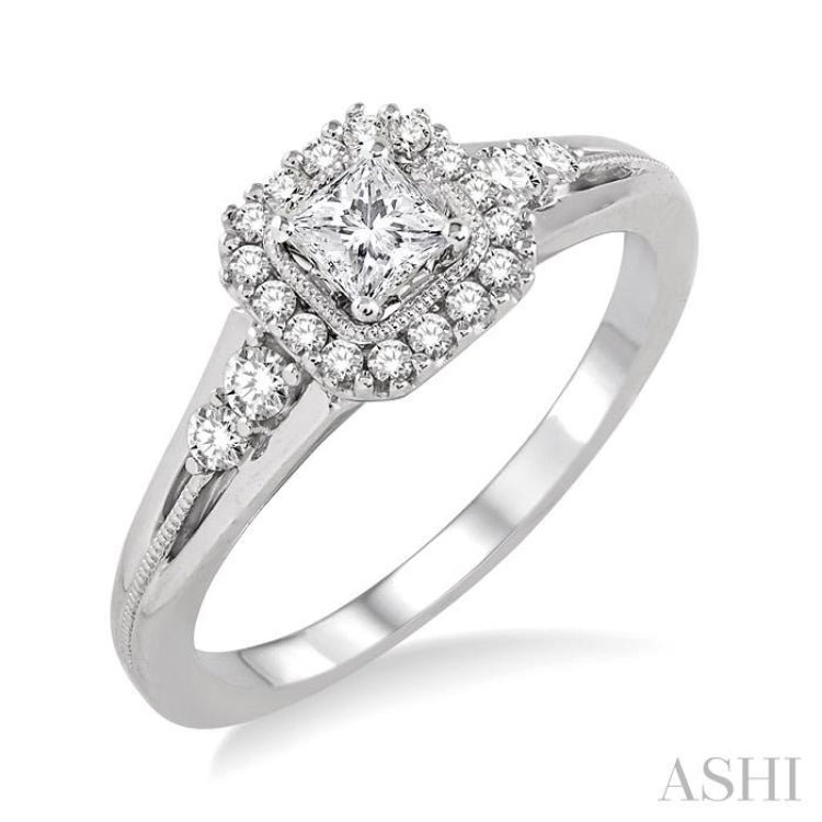 1/2 ctw Diamond Engagement Ring with 1/4 ct Princess Cut Center Stone in 14K White Gold 1/2 ctw Diamond Engagement Ring with 1/4 ct Princess Cut Center Stone in 14K White Gold