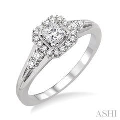 1/2 ctw Diamond Engagement Ring with 1/4 ct Princess Cut Center Stone in 14K White Gold 1/2 ctw Diamond Engagement Ring with 1/4 ct Princess Cut Center Stone in 14K White Gold