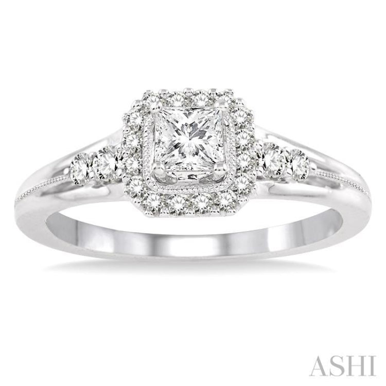 1/2 ctw Diamond Engagement Ring with 1/4 ct Princess Cut Center Stone in 14K White Gold 1/2 ctw Diamond Engagement Ring with 1/4 ct Princess Cut Center Stone in 14K White Gold