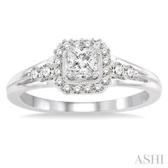 1/2 ctw Diamond Engagement Ring with 1/4 ct Princess Cut Center Stone in 14K White Gold 1/2 ctw Diamond Engagement Ring with 1/4 ct Princess Cut Center Stone in 14K White Gold