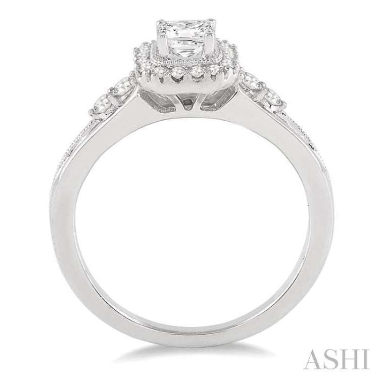 1/2 ctw Diamond Engagement Ring with 1/4 ct Princess Cut Center Stone in 14K White Gold 1/2 ctw Diamond Engagement Ring with 1/4 ct Princess Cut Center Stone in 14K White Gold