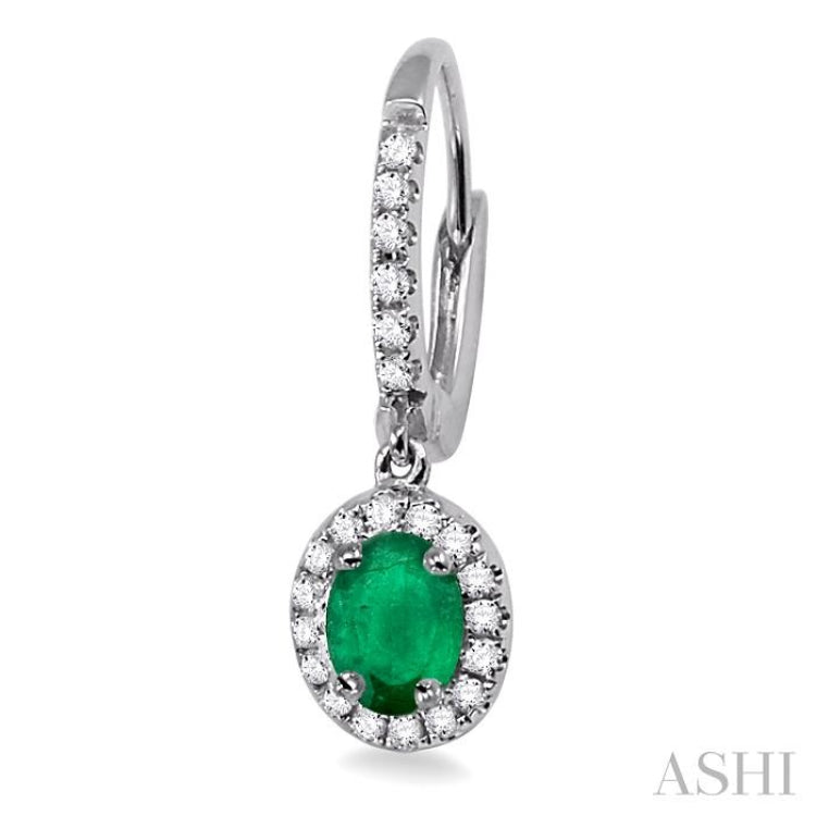 5x3 MM Oval Cut Emerald and 1/4 Ctw Round Cut Diamond Earrings in 14K White Gold 5x3 MM Oval Cut Emerald and 1/4 Ctw Round Cut Diamond Earrings in 14K White Gold