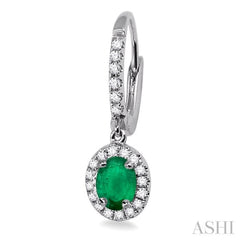 5x3 MM Oval Cut Emerald and 1/4 Ctw Round Cut Diamond Earrings in 14K White Gold 5x3 MM Oval Cut Emerald and 1/4 Ctw Round Cut Diamond Earrings in 14K White Gold