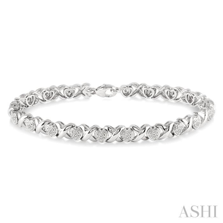 1/10 Ctw 'X' and Heart Shape Single Cut Diamond Bracelet in Sterling Silver 1/10 Ctw 'X' and Heart Shape Single Cut Diamond Bracelet in Sterling Silver