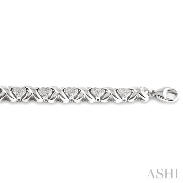 1/10 Ctw 'X' and Heart Shape Single Cut Diamond Bracelet in Sterling Silver 1/10 Ctw 'X' and Heart Shape Single Cut Diamond Bracelet in Sterling Silver