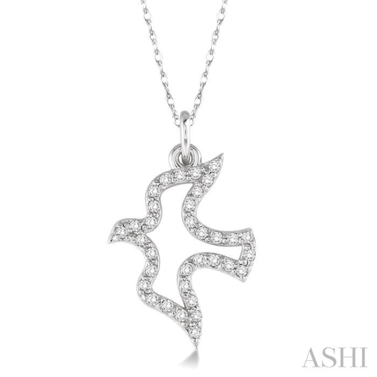 1/6 Ctw Single Cut Diamond Dove Petite Pendant in 14K White Gold with Chain 1/6 Ctw Single Cut Diamond Dove Petite Pendant in 14K White Gold with Chain