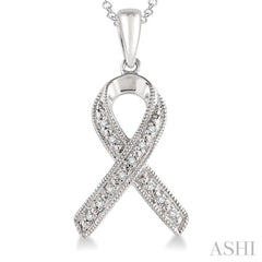 1/20 Ctw Single Cut Diamond Support Ribbon Pendant in Sterling Silver with Chain 1/20 Ctw Single Cut Diamond Support Ribbon Pendant in Sterling Silver with Chain