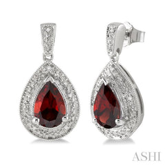 9x6 MM Pear Shape Garnet and 1/20 Ctw Single Cut Diamond Earrings in Sterling Silver 9x6 MM Pear Shape Garnet and 1/20 Ctw Single Cut Diamond Earrings in Sterling Silver