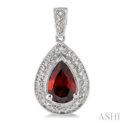 9x6 MM Pear Shape Garnet and 1/20 Ctw Single Cut Diamond Earrings in Sterling Silver 9x6 MM Pear Shape Garnet and 1/20 Ctw Single Cut Diamond Earrings in Sterling Silver
