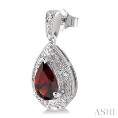 9x6 MM Pear Shape Garnet and 1/20 Ctw Single Cut Diamond Earrings in Sterling Silver 9x6 MM Pear Shape Garnet and 1/20 Ctw Single Cut Diamond Earrings in Sterling Silver