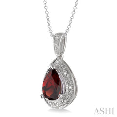 10x7 MM Pear Shape Garnet and 1/20 Ctw Single Cut Diamond Pendant in Sterling Silver with chain 10x7 MM Pear Shape Garnet and 1/20 Ctw Single Cut Diamond Pendant in Sterling Silver with chain
