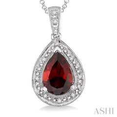 10x7 MM Pear Shape Garnet and 1/20 Ctw Single Cut Diamond Pendant in Sterling Silver with chain 10x7 MM Pear Shape Garnet and 1/20 Ctw Single Cut Diamond Pendant in Sterling Silver with chain