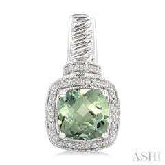 8x8 MM Cushion Shape Green Amethyst and 1/20 ctw Single Cut Diamond Earrings in Sterling Silver 8x8 MM Cushion Shape Green Amethyst and 1/20 ctw Single Cut Diamond Earrings in Sterling Silver