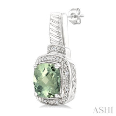 8x8 MM Cushion Shape Green Amethyst and 1/20 ctw Single Cut Diamond Earrings in Sterling Silver 8x8 MM Cushion Shape Green Amethyst and 1/20 ctw Single Cut Diamond Earrings in Sterling Silver