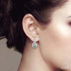 8x8 MM Cushion Shape Green Amethyst and 1/20 ctw Single Cut Diamond Earrings in Sterling Silver 8x8 MM Cushion Shape Green Amethyst and 1/20 ctw Single Cut Diamond Earrings in Sterling Silver