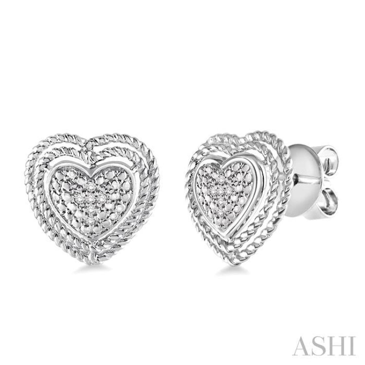 1/20 Ctw Single Cut Diamond Heart Earrings in Sterling Silver 1/20 Ctw Single Cut Diamond Heart Earrings in Sterling Silver