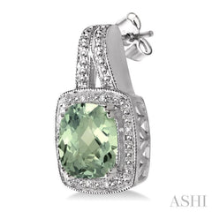 8x8 MM Cushion Shape Green Amethyst and 1/20 ctw Single Cut Diamond Earrings in Sterling Silver 8x8 MM Cushion Shape Green Amethyst and 1/20 ctw Single Cut Diamond Earrings in Sterling Silver