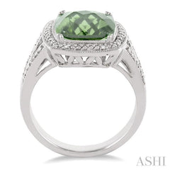 10x10 MM Cushion Shape Green Amethyst and 1/20 Ctw Single Cut Diamond Ring in Sterling Silver 10x10 MM Cushion Shape Green Amethyst and 1/20 Ctw Single Cut Diamond Ring in Sterling Silver